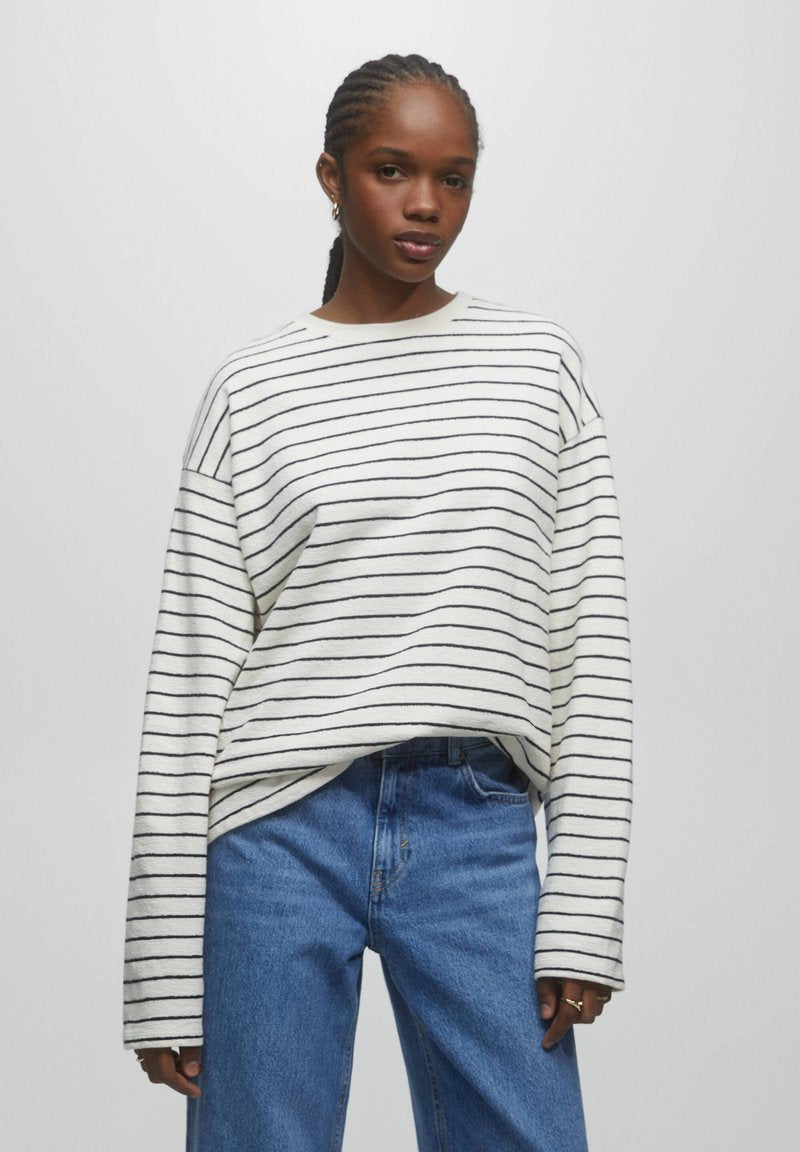 PULL & BEAR STRIPED - Langarmshirt - Mottled Black