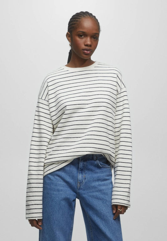 PULL & BEAR STRIPED - Langarmshirt - Mottled Black