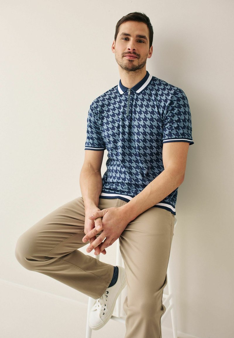 Next PRINT - Poloshirt - Blue Dogtooth