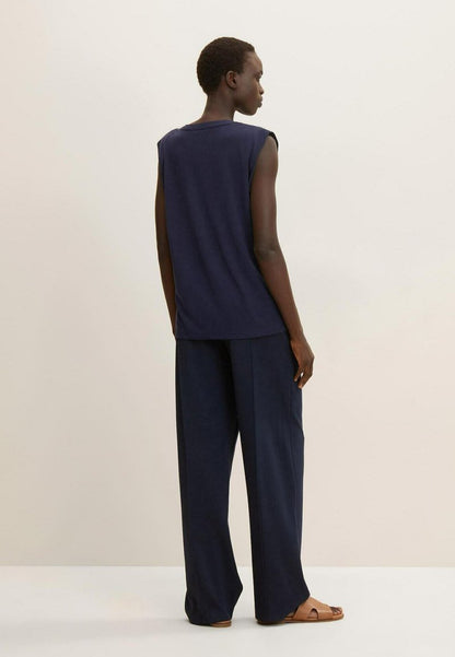 Tom Tailor MIT FALTENLEGUNG - Top - Navy Midnight Blue