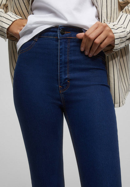 PULL & BEAR HIGH WAIST - Jeans Skinny Fit - Metallic Blue