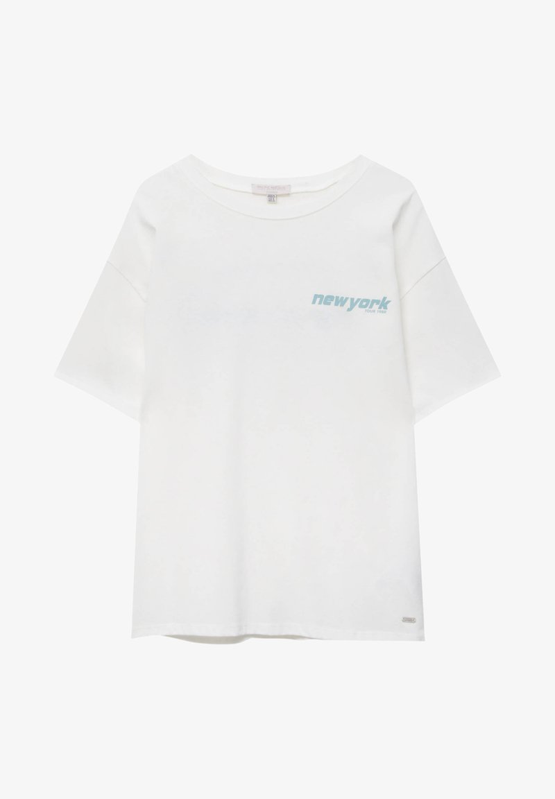 PULL & BEAR SHORT SLEEVE WITH CITIES - T-Shirt Print - White