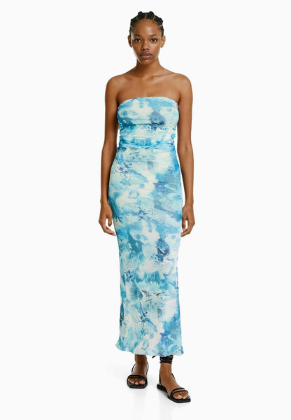 BERSHKA WITH PRINT - Maxikleid - Light Blue