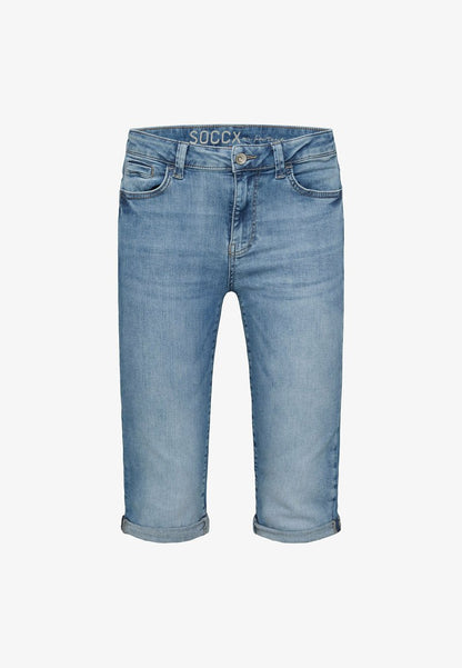 Soccx CAPRI ROMY MIT TURN UP SAUM - Jeans Tapered Fit - Light Blue Wash