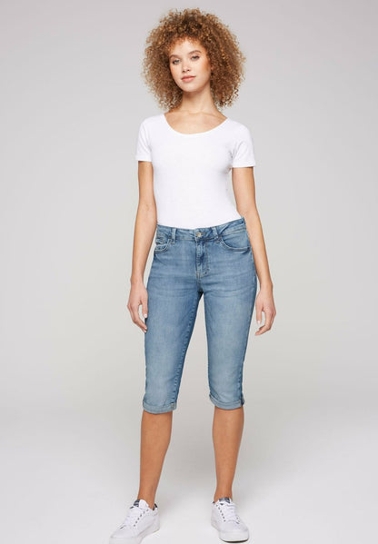 Soccx CAPRI ROMY MIT TURN UP SAUM - Jeans Tapered Fit - Light Blue Wash