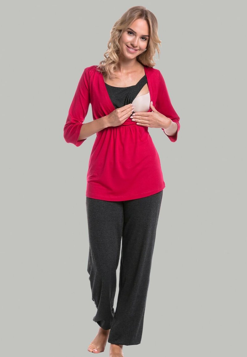 Happy Mama SET - Nachtwäsche Set - Raspberry & Graphite Melange