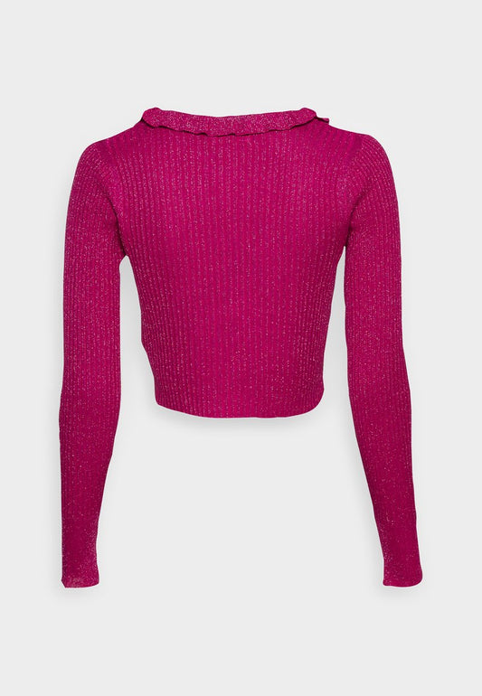 ONLY ONLMALIKA GLITTER RUFFLE - Strickjacke - Very Berry