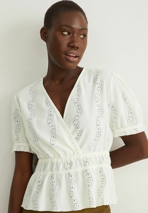 New Look FLORAL FRILL TIE FRONT - Bluse - White Pattern