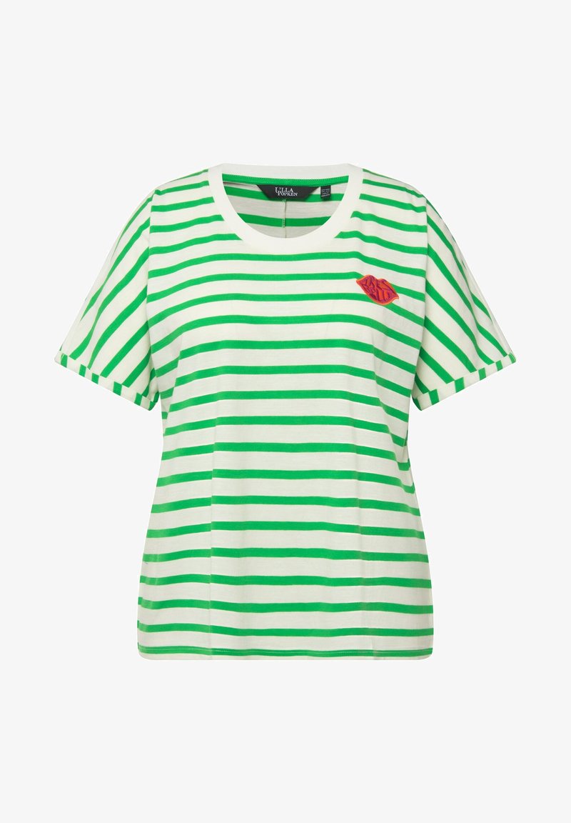 Ulla Popken À RAYURES COL ROND ET MANCHES COURTES - T-Shirt Print - Vert Gazon