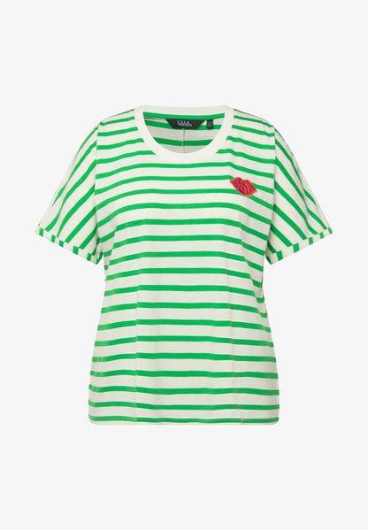 Ulla Popken À RAYURES COL ROND ET MANCHES COURTES - T-Shirt Print - Vert Gazon
