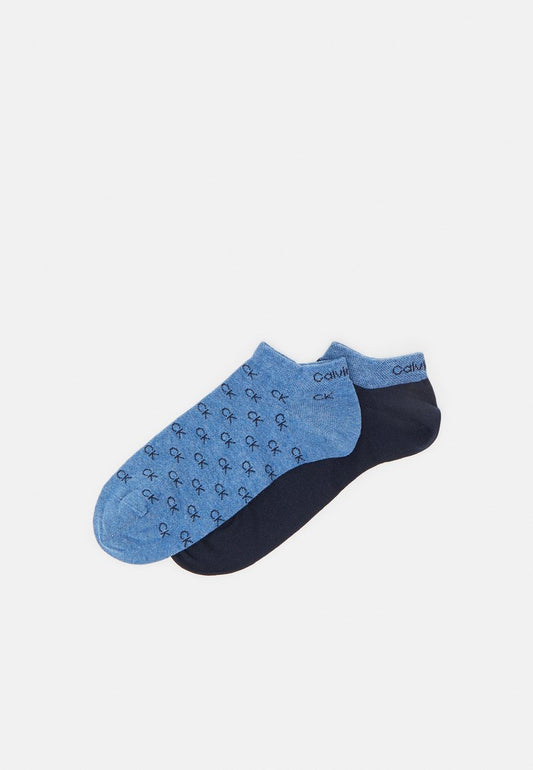 CALVIN KLEIN UNDERWEAR SNEAKER ALL OVER LOGO 2 PACK - Füßlinge - Mid Denim