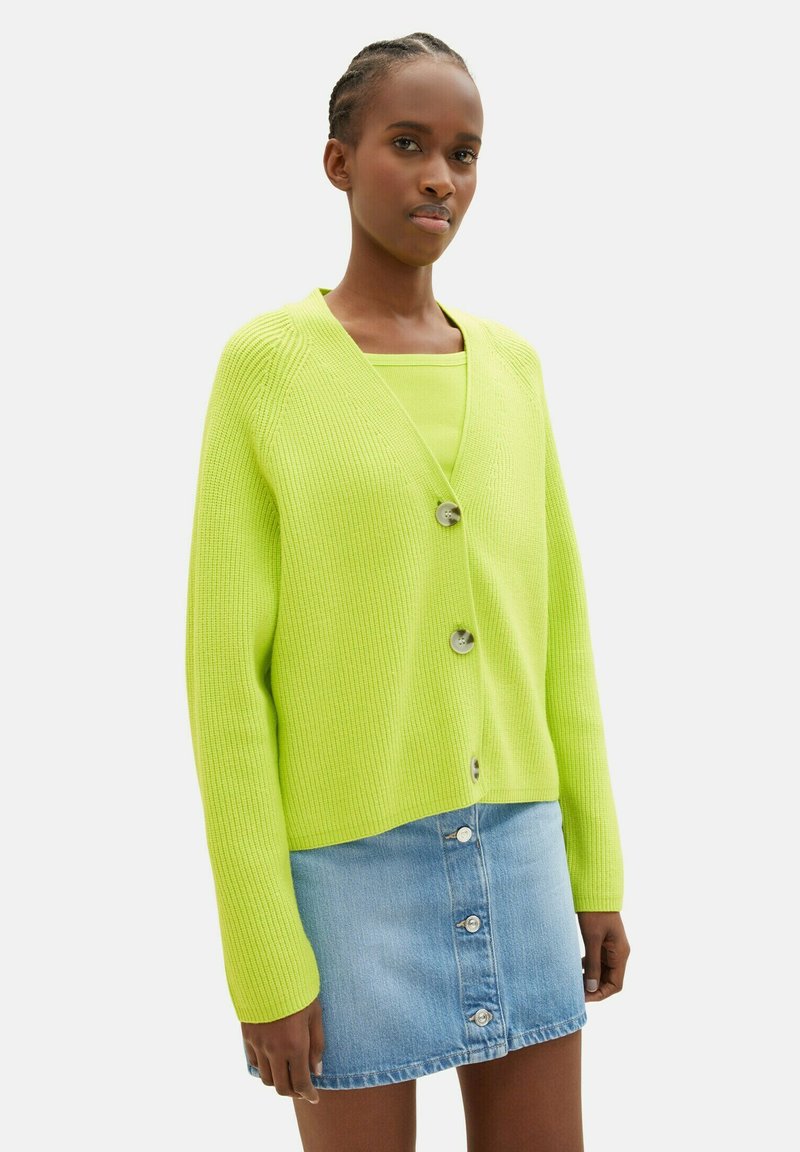 TOM TAILOR Denim V NECK - Strickjacke - Neon Lime