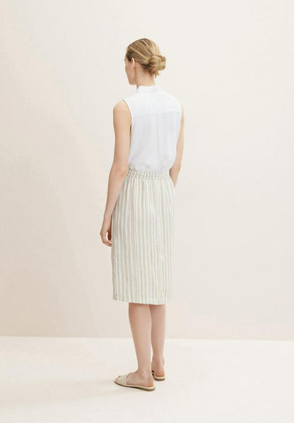 Tom Tailor MIT LEINEN - A-Linien-Rock - Beige Drawn Vertical Stripe