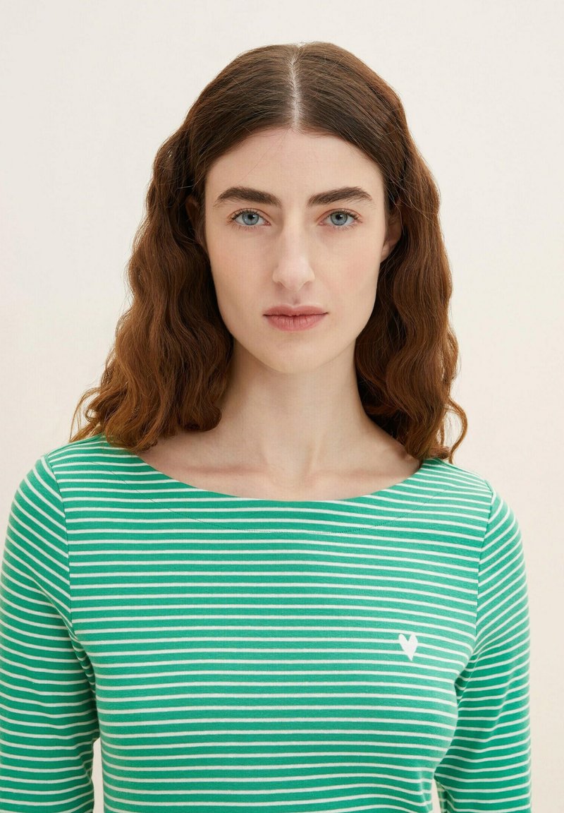 Tom Tailor GESTREIFTES MIT 3/4 ARM - Langarmshirt - Green Offwhite Thin Stripe