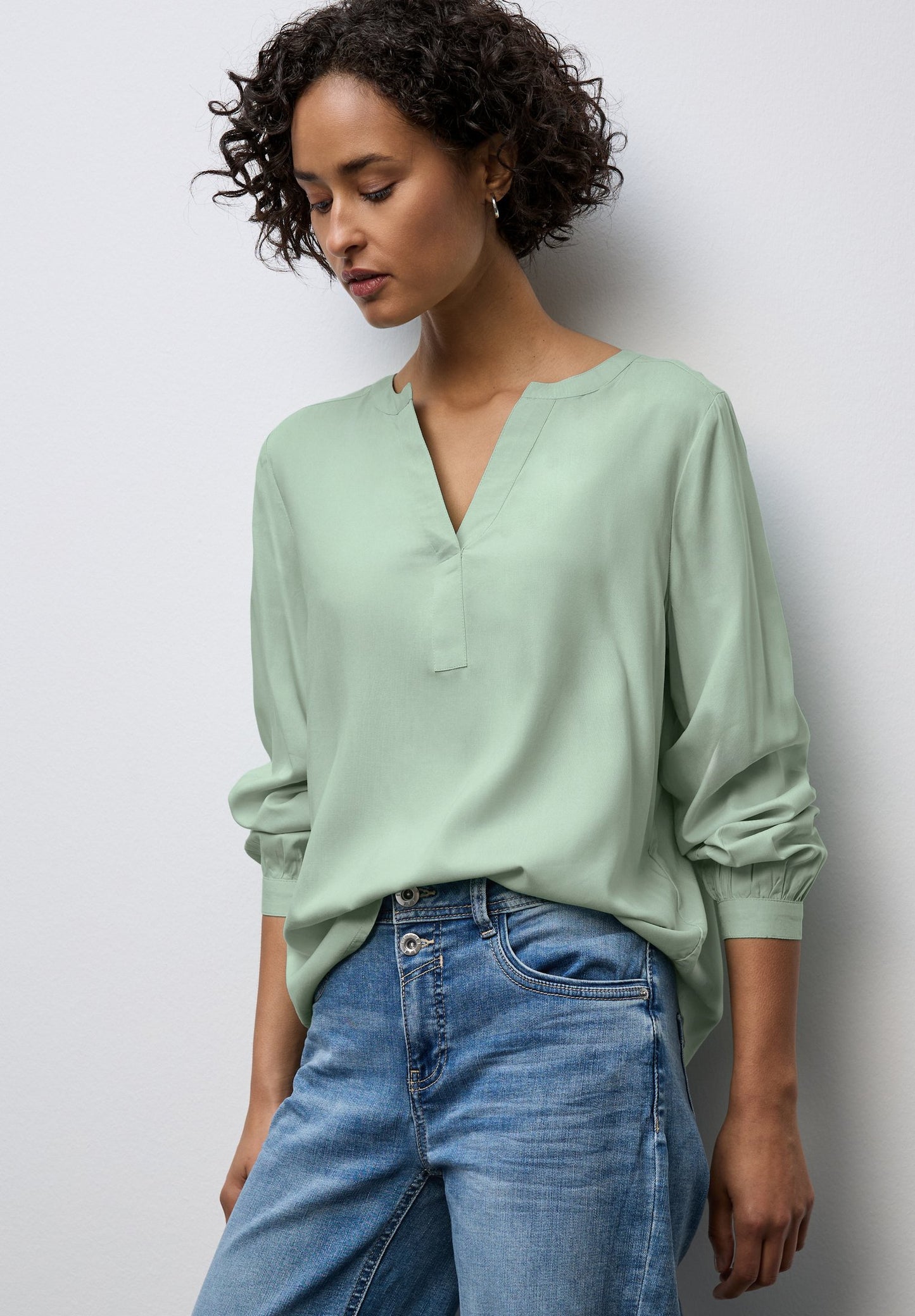 STREET ONE SPLIT NECK - Blouse - Grün