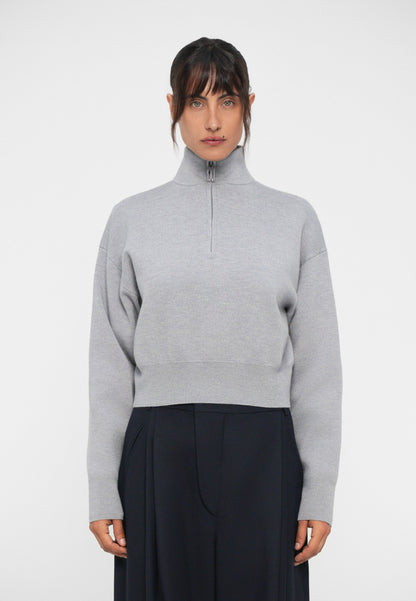 Victoria Beckham NTERLOCK HALF ZIP - Jumper - Grey Melange