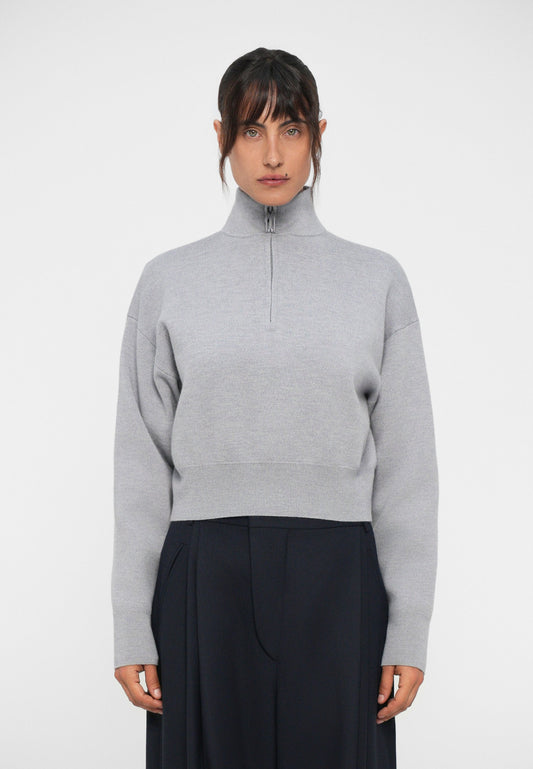 Victoria Beckham NTERLOCK HALF ZIP - Jumper - Grey Melange