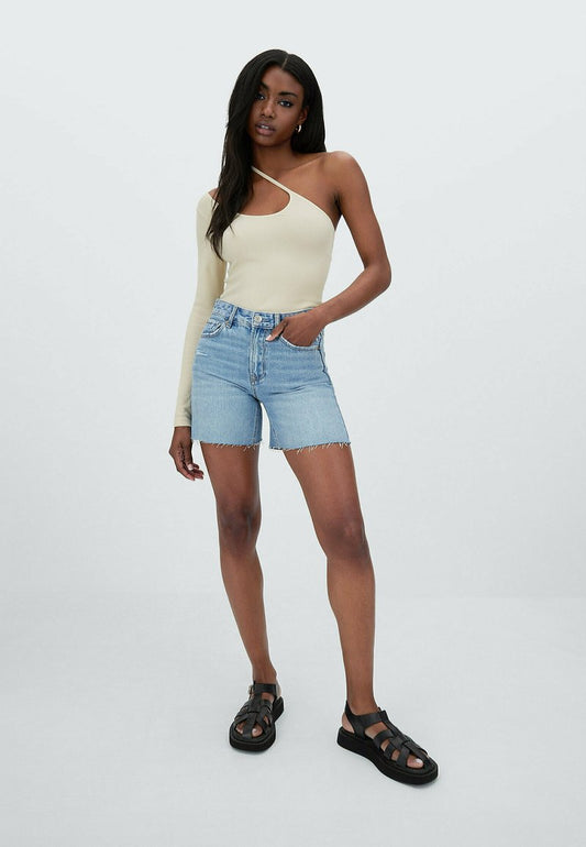 Stradivarius LOW WAIST BERMUDA - Jeans Shorts - Blue Denim