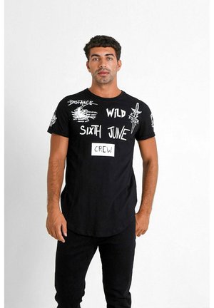 DeFacto LONG FIT - T-Shirt Print - Black