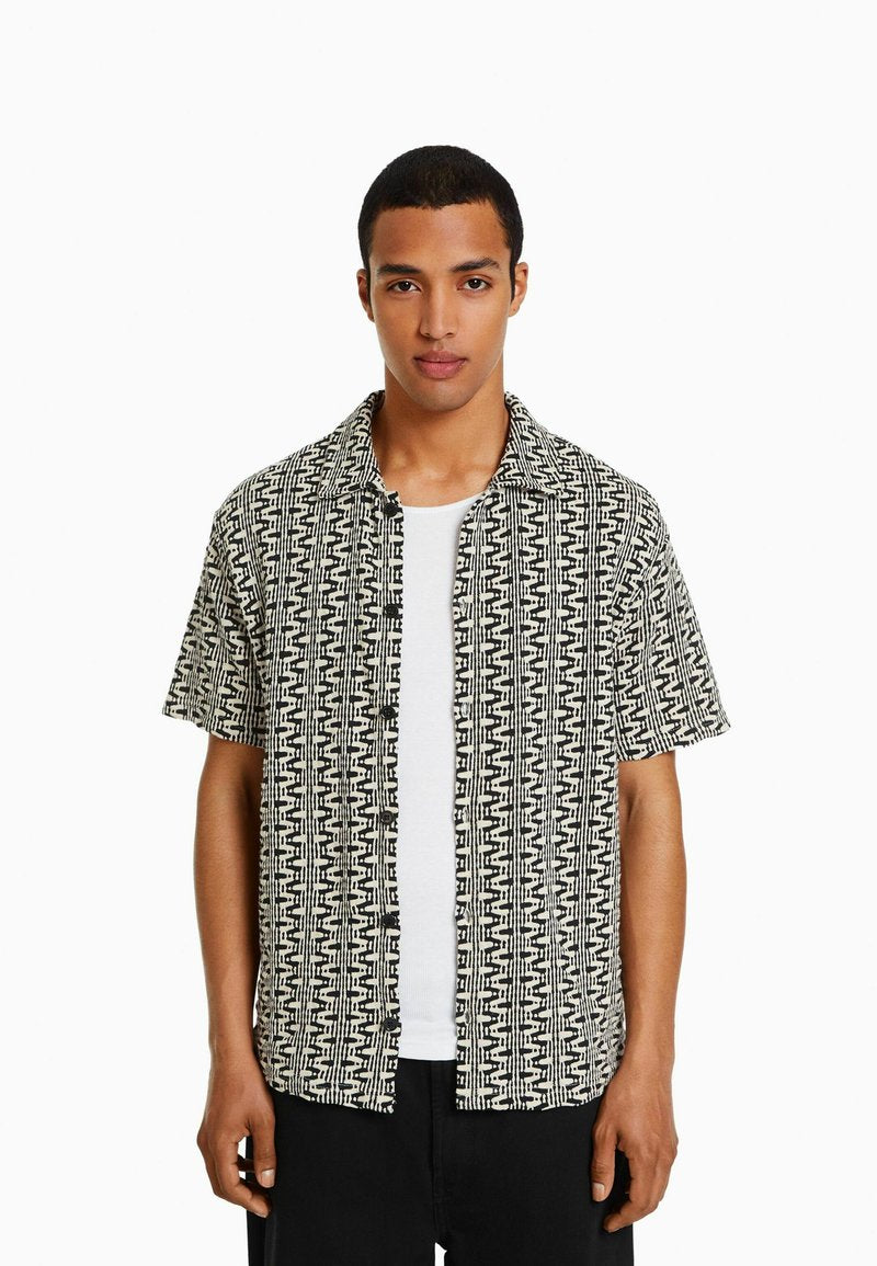 BERSHKA PRINTED SHORT SLEEVE - T-Shirt Print - Black