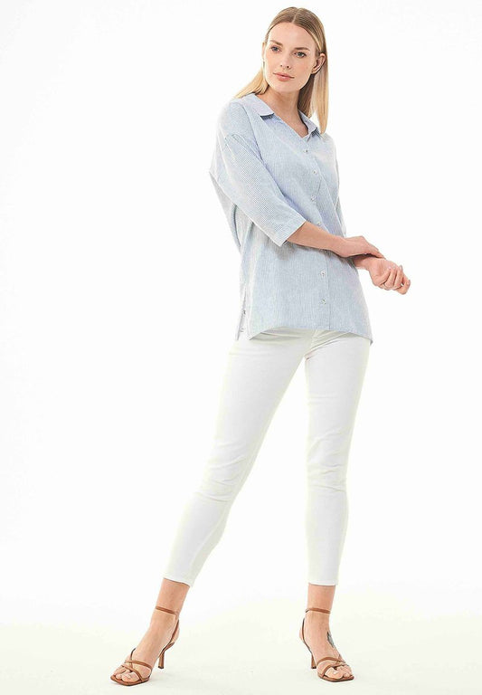  STRIPED 3/4 SLEEVE - Hemdbluse - Blue White Striped