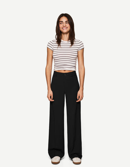 BERSHKA WIDE-LEG TAILORED - Trousers - Black