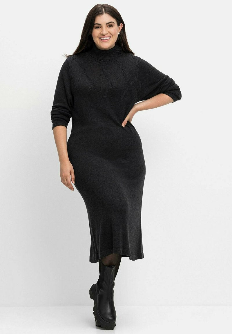 Sheego Strickkleid - Schwarz Meliert