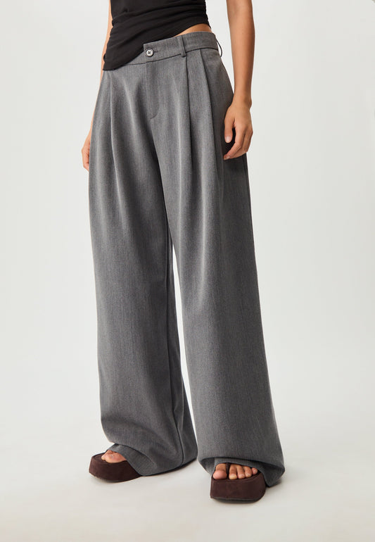Stradivarius WIDE LEG SMART WITH DARTS - Trousers - Grey