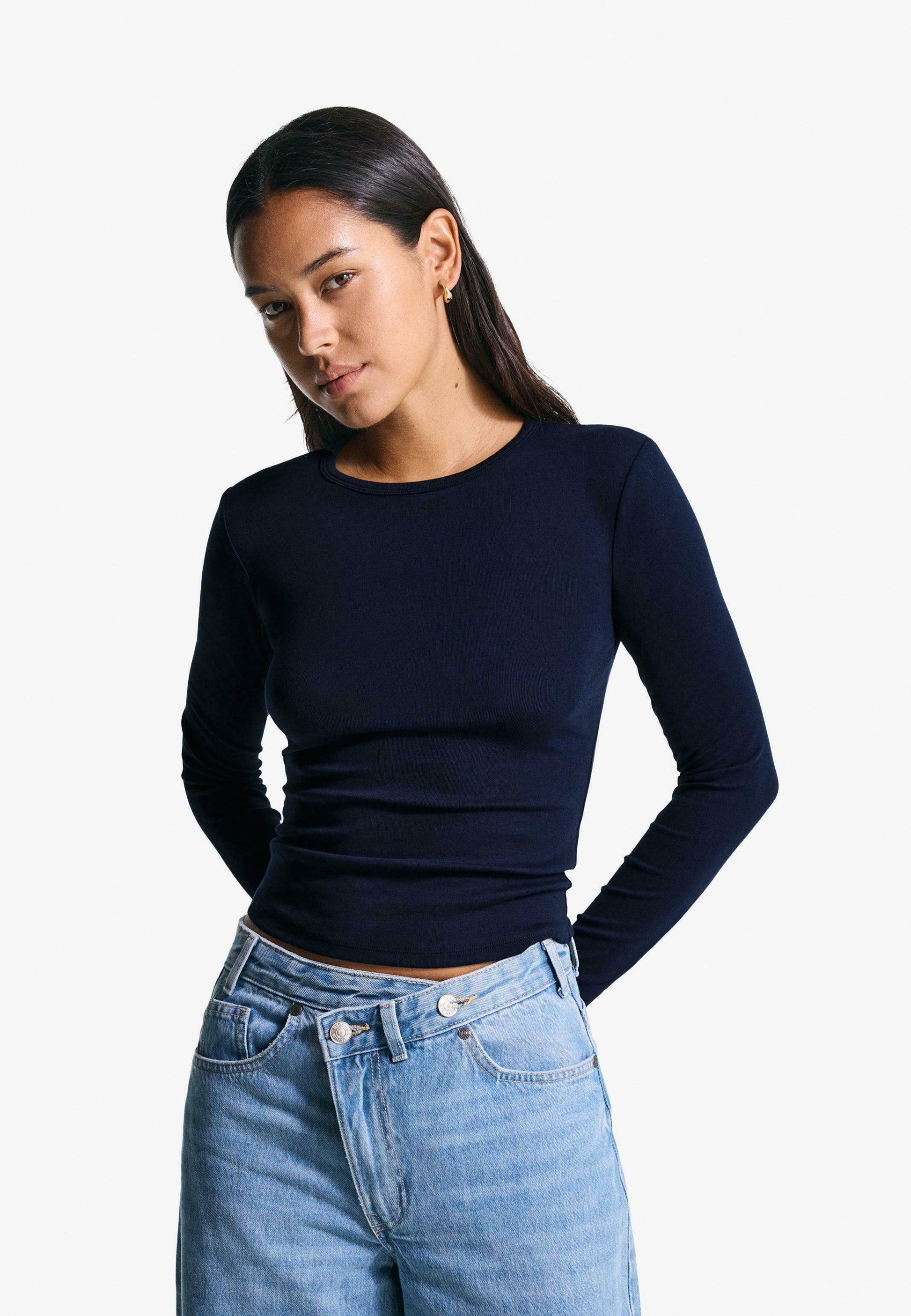 BERSHKA Long Sleeved Top - Royal Blue