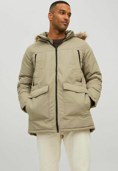 Jack & Jones WARM GEFÜTTERTE MIT KUNSTFELL KAPUZE - Wintermantel - Braun