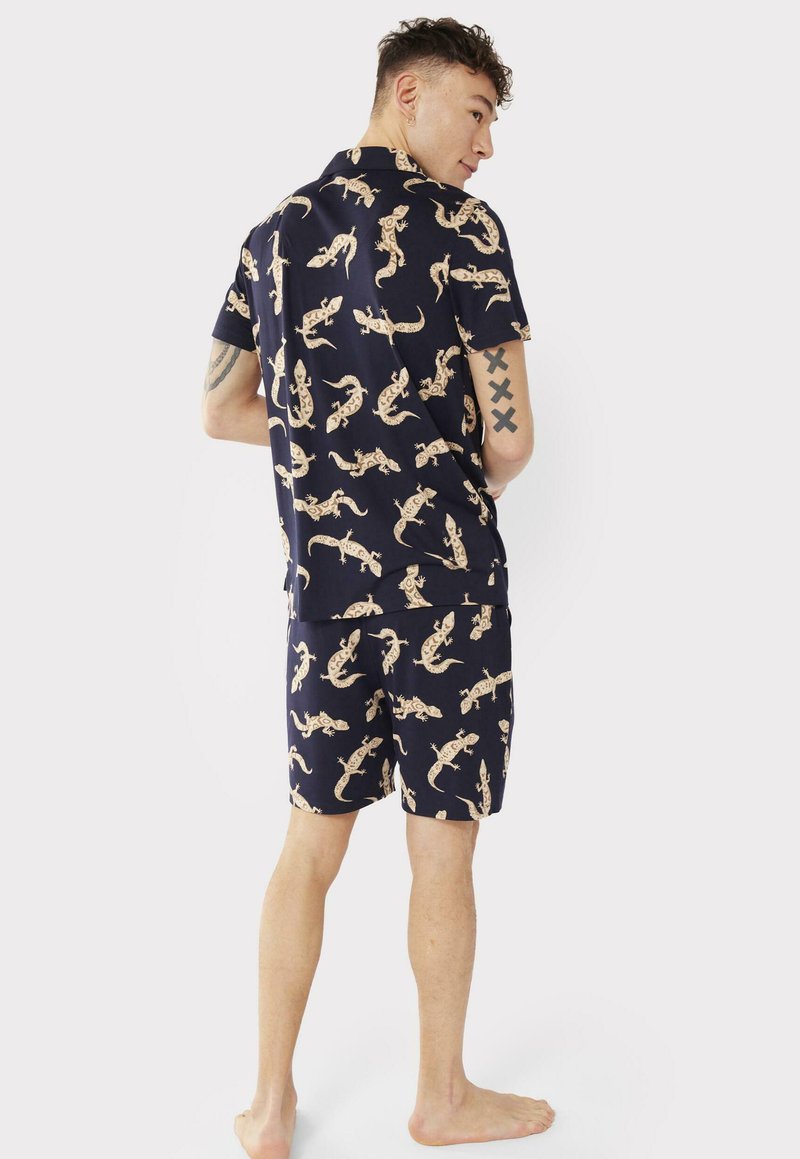  GECKO PRINT REVERE COLLAR - Nachtwäsche Set - Navy