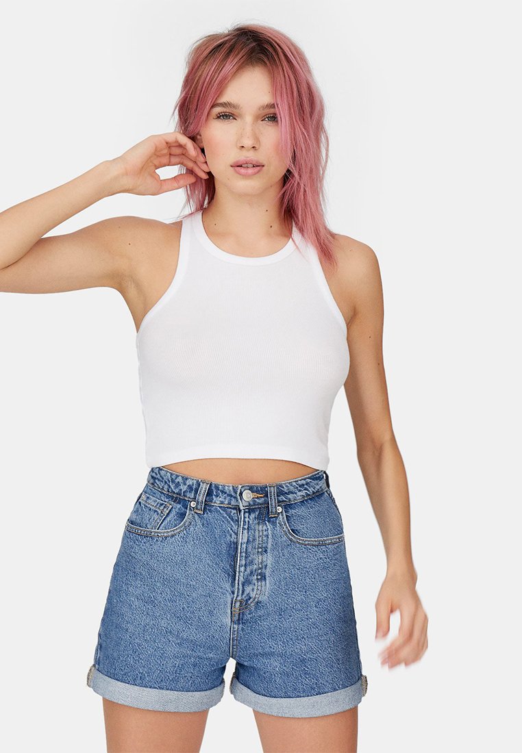 Stradivarius MOM-FIT - Jeans Shorts - Blue Denim
