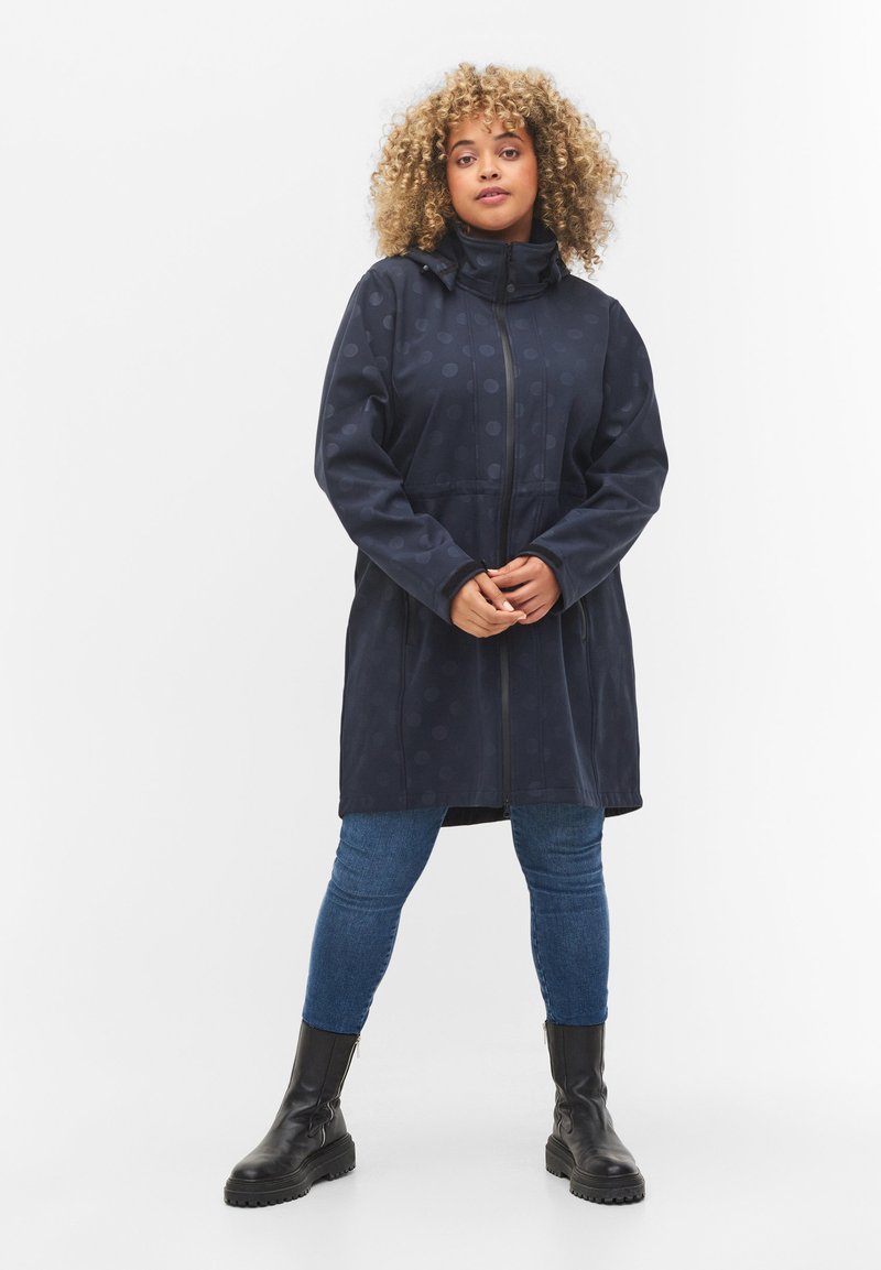 Zizzi WITH A DETACHABLE HOOD - Regenjacke / Wasserabweisende Jacke - Navy