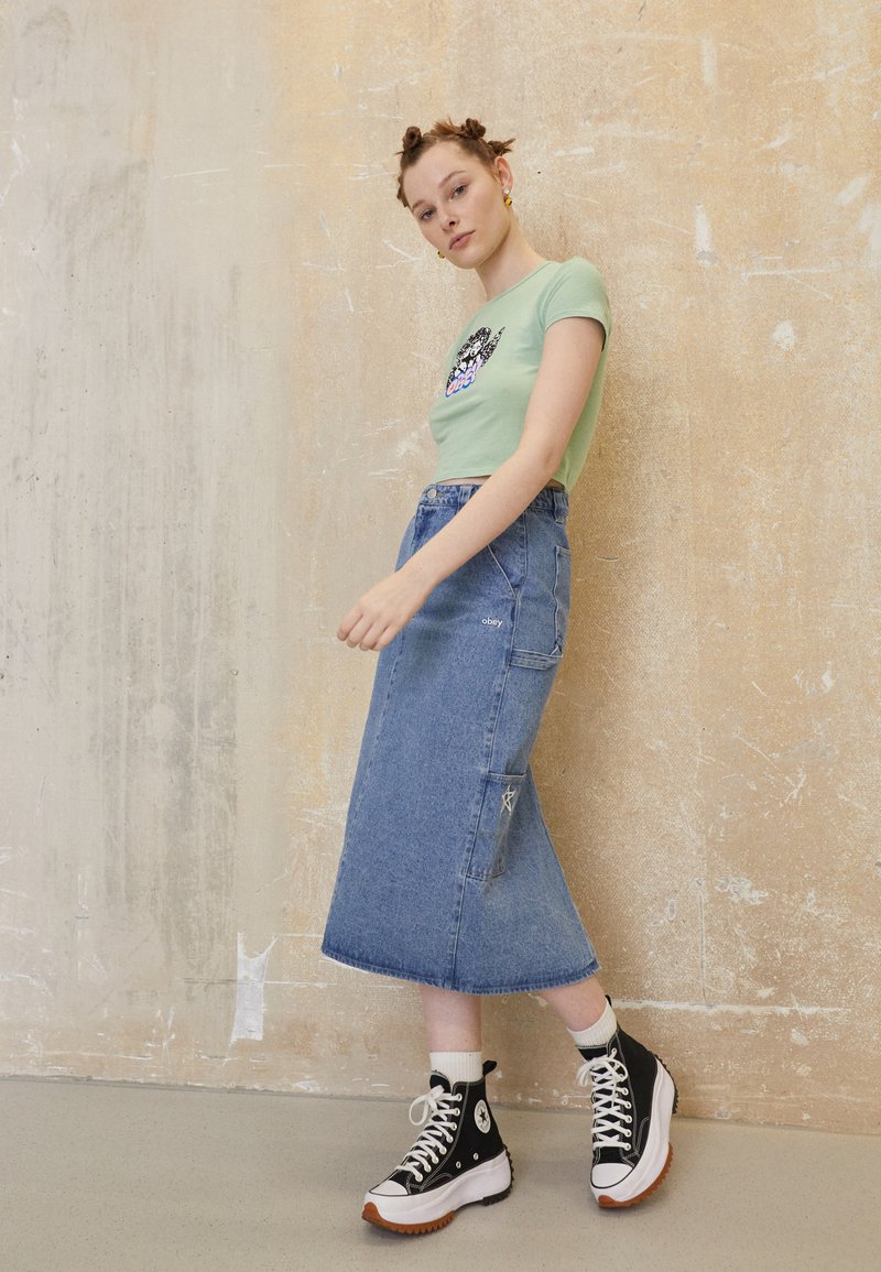 Obey Clothing JUNIPER MIDI SKIRT - A-Linien-Rock - Stonewash Indigo