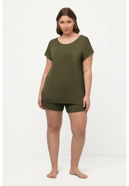 Ulla Popken MANCHES COURTES PAPILLON DÉCOLLETÉ RON SET - Nachtwäsche Set - Vert Loden