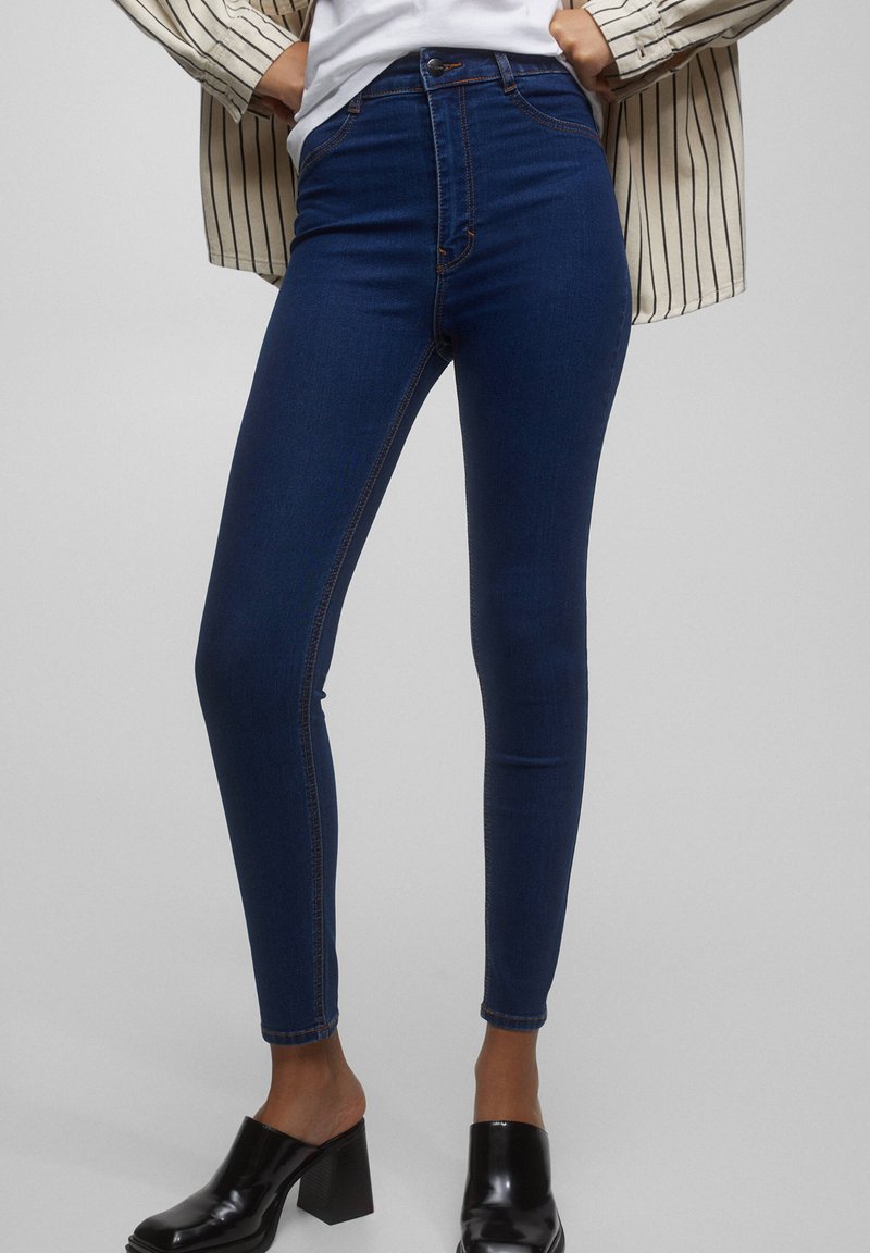 PULL & BEAR HIGH WAIST - Jeans Skinny Fit - Metallic Blue