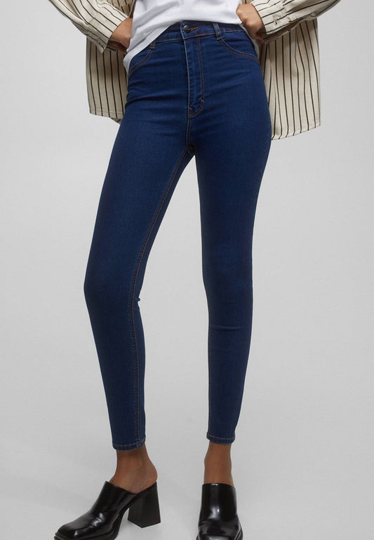 PULL & BEAR HIGH WAIST - Jeans Skinny Fit - Metallic Blue
