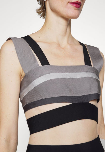  HERVE LEGER LAW ROACH BANDAGE CUTOUT CROP - Top - Ash