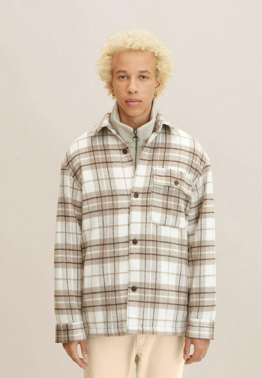 TOM TAILOR Denim Kurzmantel - Off White Beige Big Cosy Check