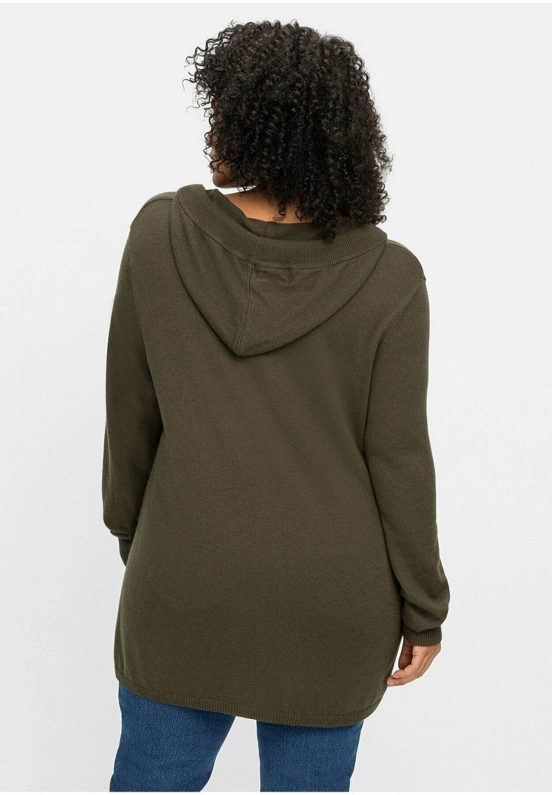Sheego PULLOVER - Kapuzenpullover - Dunkeloliv