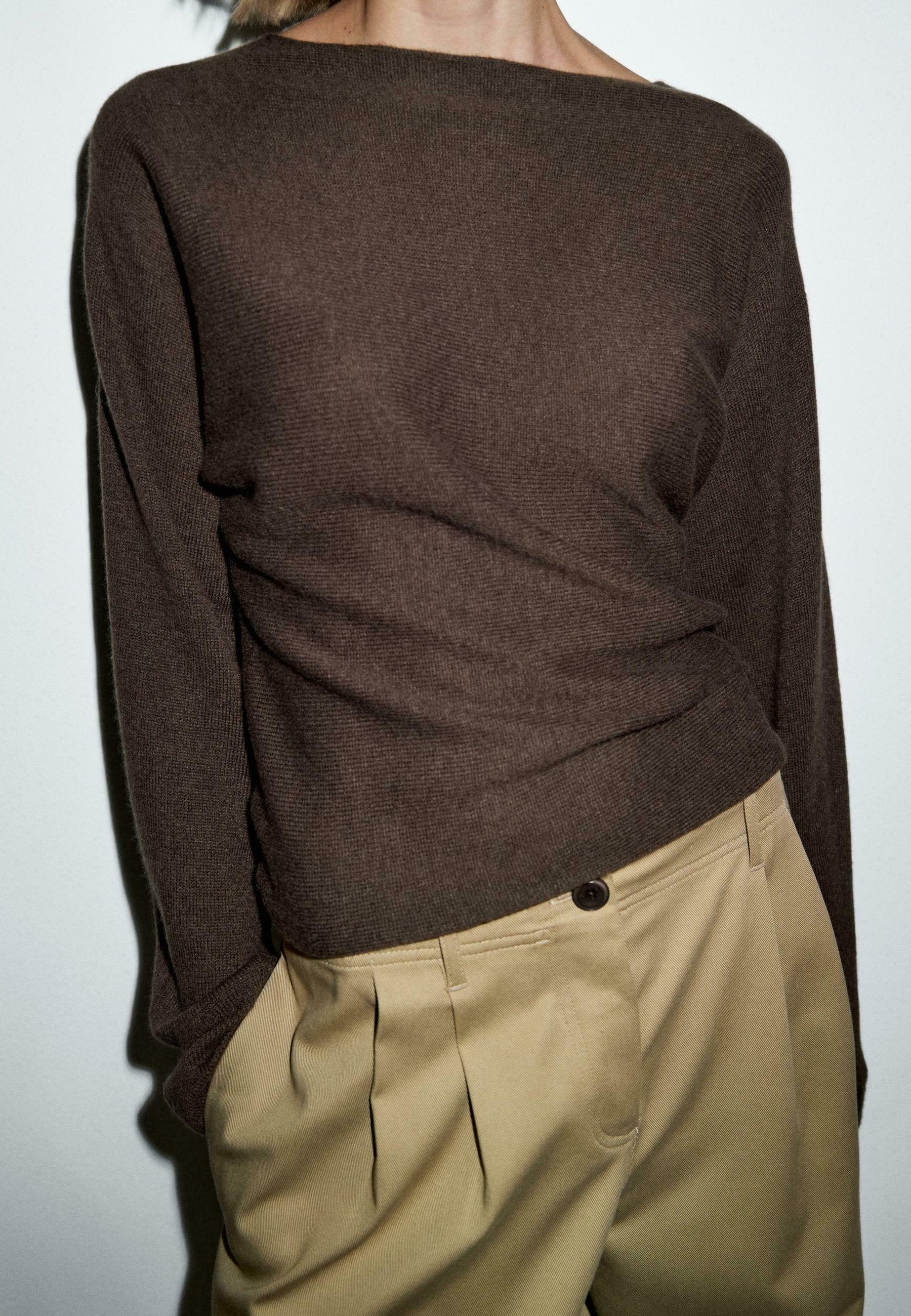 Massimo Dutti BOAT NECK WITH RAGLAN SLEEVE - Jumper - Dark Brown