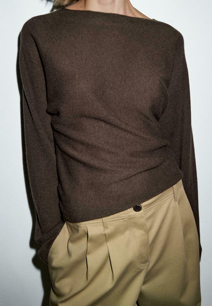 Massimo Dutti BOAT NECK WITH RAGLAN SLEEVE - Jumper - Dark Brown