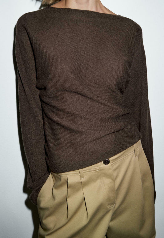 Massimo Dutti BOAT NECK WITH RAGLAN SLEEVE - Jumper - Dark Brown