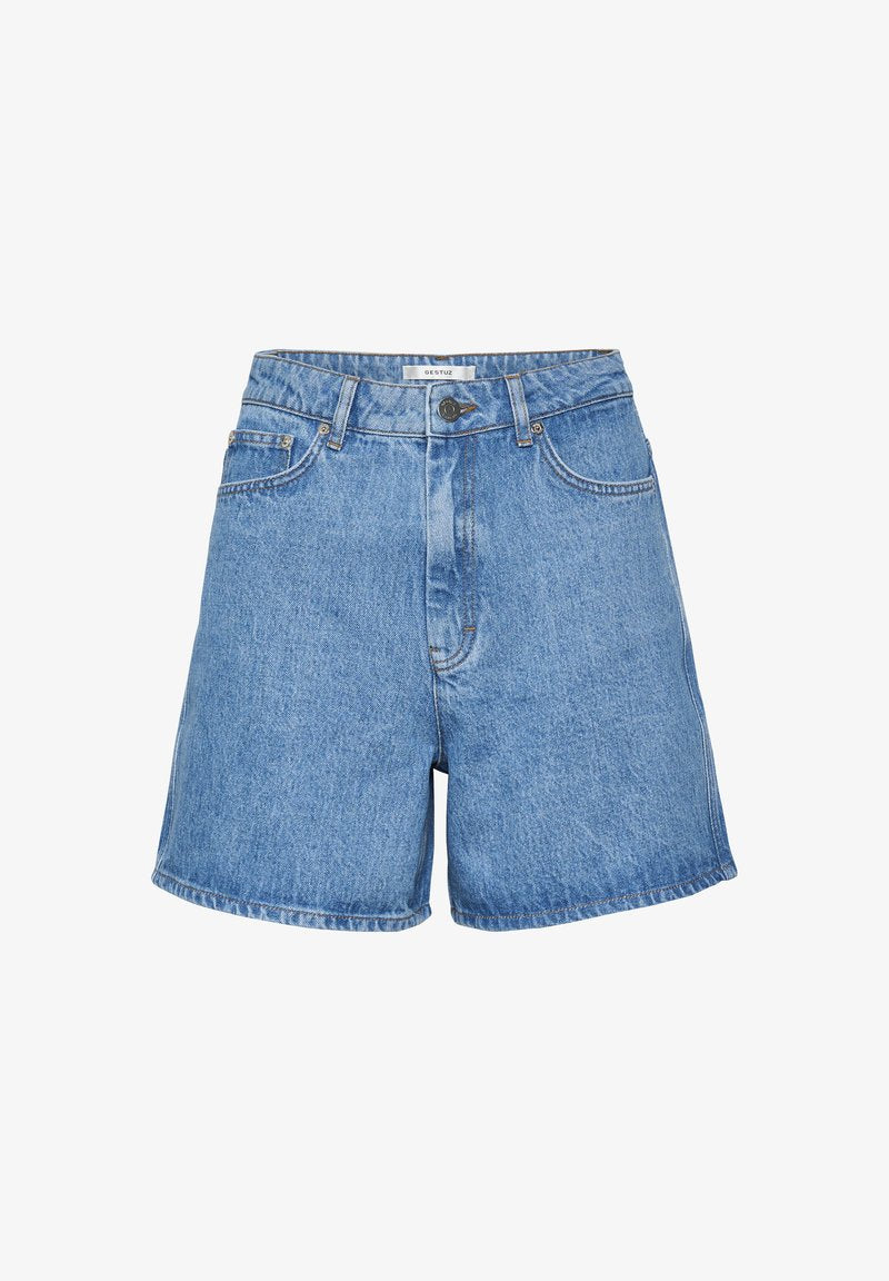 Gestuz DENAGZ HW - Jeans Shorts - Washed Mid Blue