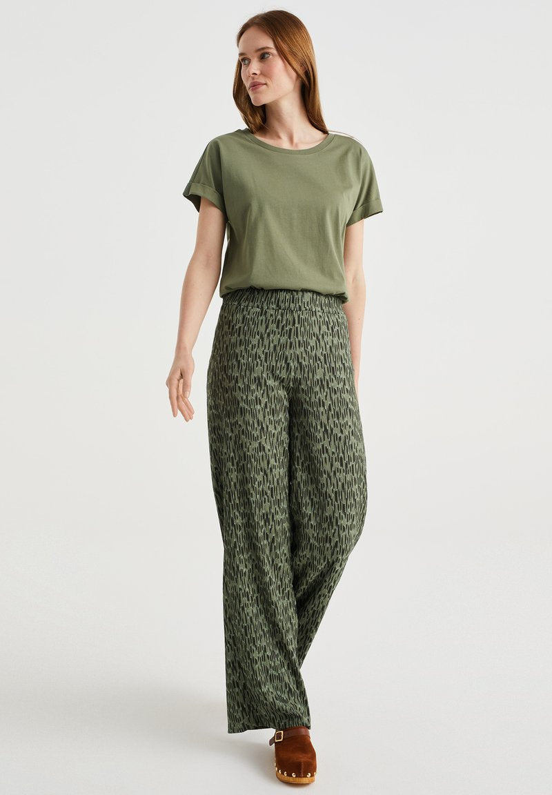 WE FASHION WIDE LEG MET DESSIN - Stoffhose - Black