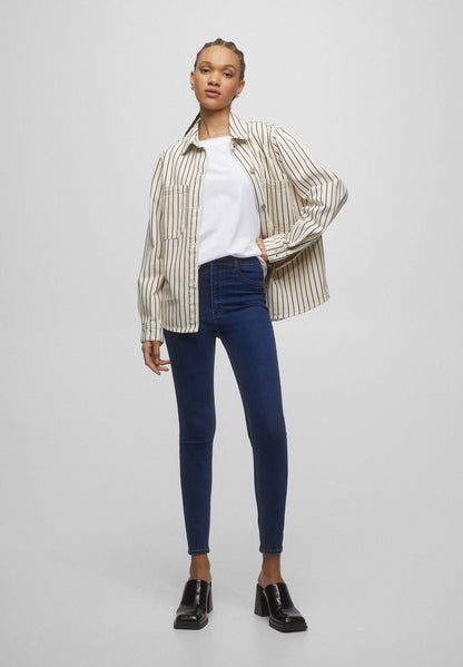 PULL & BEAR HIGH WAIST - Jeans Skinny Fit - Metallic Blue