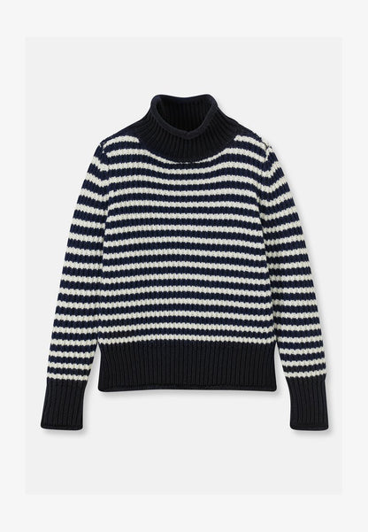  Stylischen - Strickpullover - Marine Wollweiß