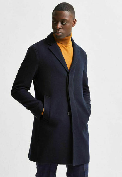 Selected Homme Klassischer Mantel - Mottled Dark Blue, Blue Denim