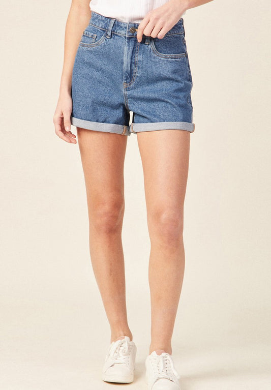  ÖKO-VERANTWORTLICHE MOM - Jeans Shorts - Denim Stone