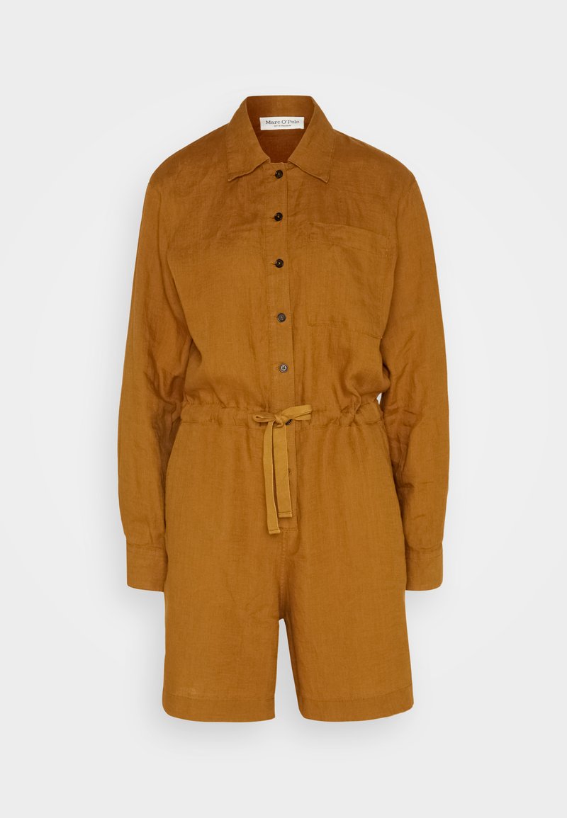 Marc O'Polo OVERALL SHORT LEG LONG SLEEVE DRAWSTRING BUTTON PLACKET - Jumpsuit - Wood Brown